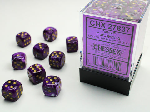 Chessex: Gemini Vortex Purple and Gold 12Mm D6 Dice Block