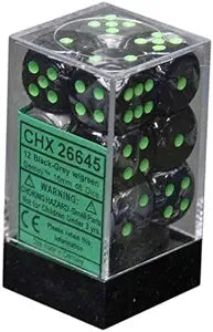 Chessex: Gemini Black-Grey/Green 16Mm D6 Dice Block
