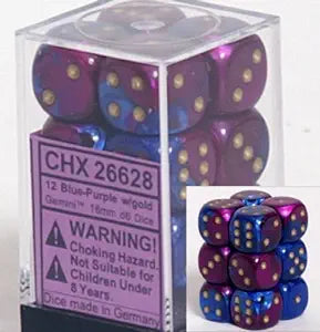Chessex: Gemini Blue-Purple/Gold 16Mm D6 Dice Block