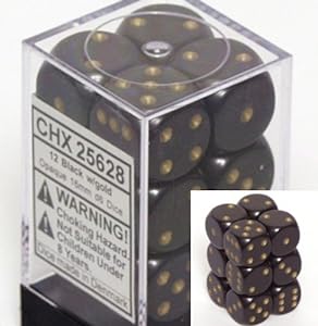 Chessex: Opaque 16Mm D6 Black/Gold Dice Block