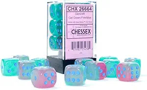 Chessex Gemini Gel Green-Pink/Blue Luminary 16MM D6 Dice Block