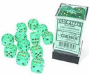 Chessex Borealis 16mm d6 Light Green/gold Luminary Dice Block (12 dice)