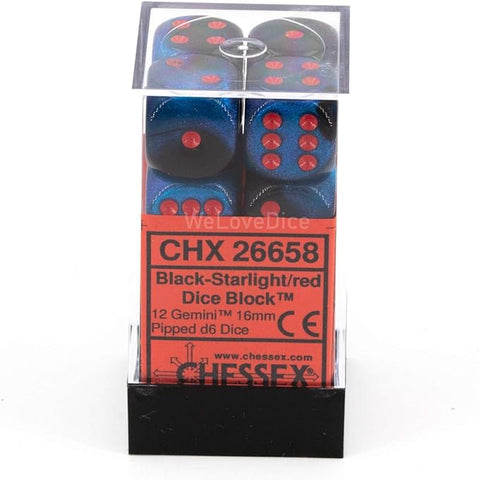 Chessex: Gem Black Starlight / Red 16Mm