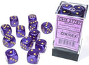 Chessex Borealis 16mm d6 Royal Purple/gold Luminary Dice Block (12 dice)