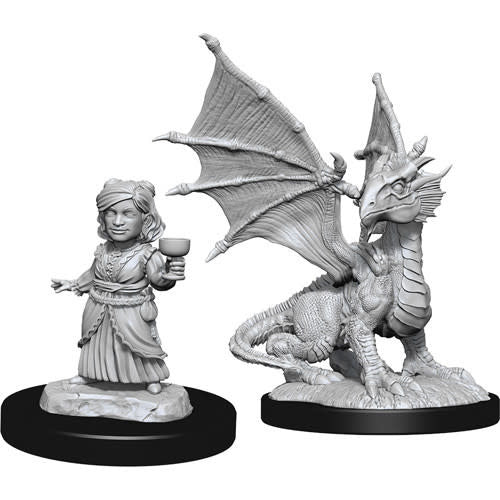 D&D Wave 13 Nolzur's Marvelous Miniatures Silver Dragon Wyrmling & Female Halfling