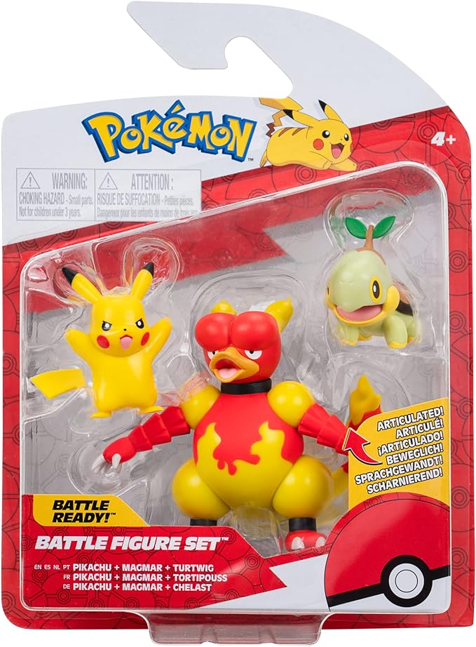 Pokémon Battle Figure 3 Pack - Features 2-Inch Turtwig, Pikachu and 3-Inch Magmar Battle Figures (PKW2681)