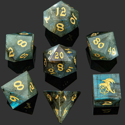 BRB008 Dragon's Hoard Gem Stone Dice Set - Sharp Edge Labradorite