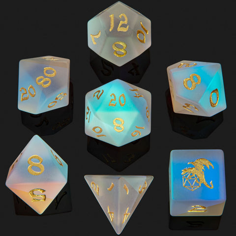BRB012 Dragon's Hoard Gem Stone Dice Set - Frosted Prismatic Crystal
