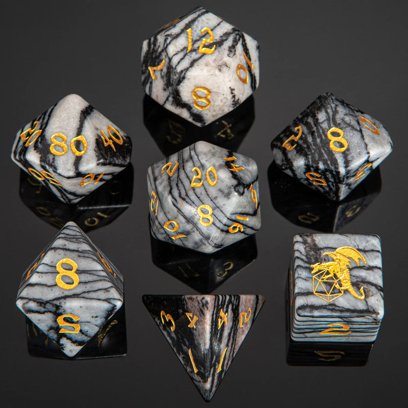 BRB016 Dragon's Hoard Gem Stone Dice Set - Black Network Agate