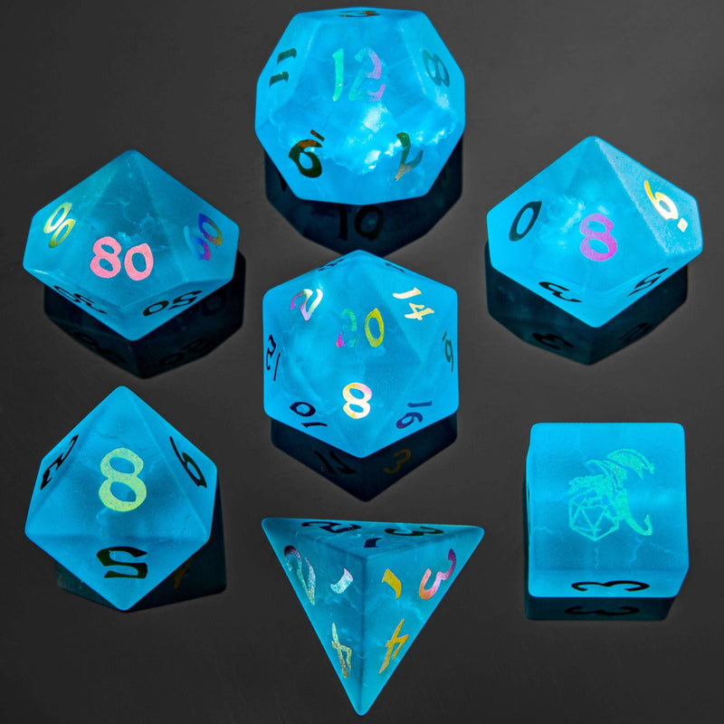 Dragon's Hoard Gem Stone Dice Set - Sea Blue