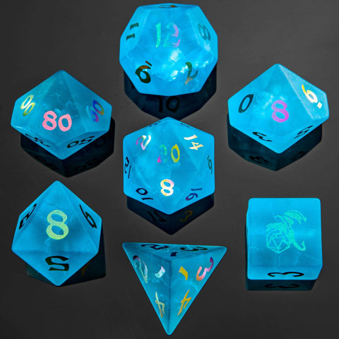 Dragon's Hoard Gem Stone Dice Set - Sea Blue