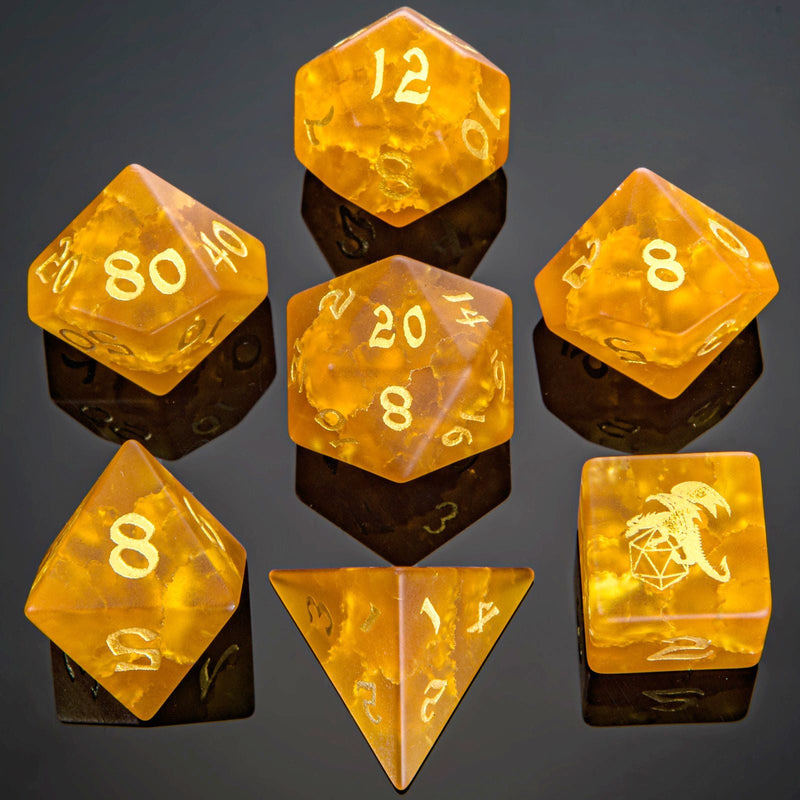 Dragon's Hoard Gem Stone Dice Set - Frosted Amber