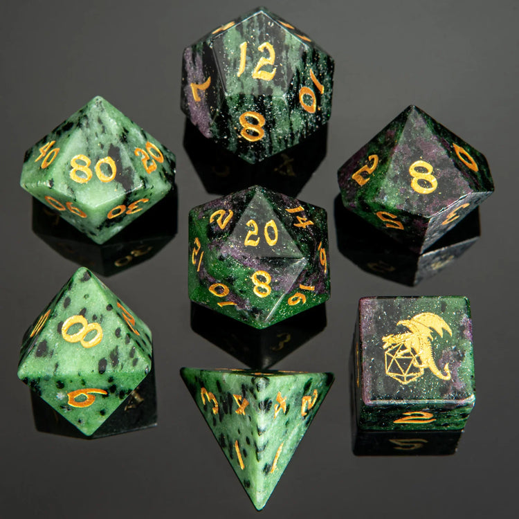 BRB027 Dragon's Horde Gem Stone Dice Set - Ruby in Zoisite