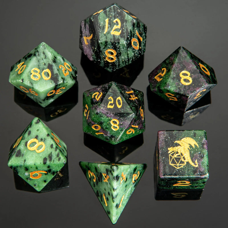 BRB027 Dragon's Horde Gem Stone Dice Set - Ruby in Zoisite