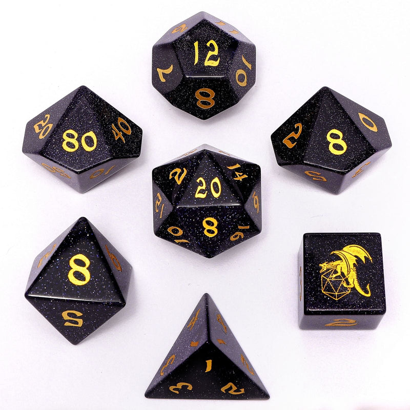 Dragon's Hoard Gemstone Dice - Blue Goldstone
