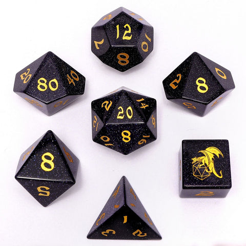 Dragon's Hoard Gemstone Dice - Blue Goldstone