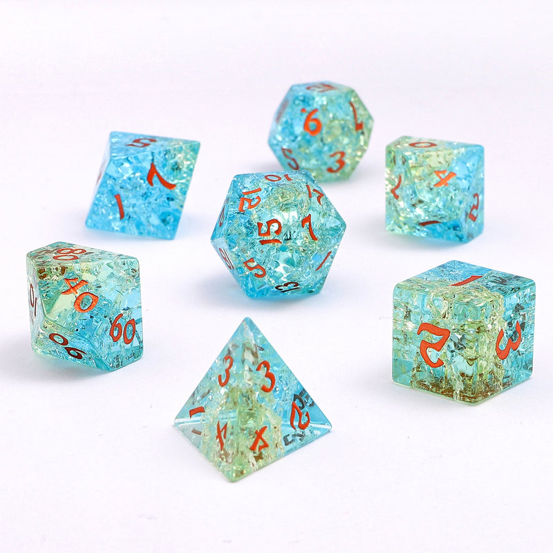 Dragon's Hoard Dice Set - Blasted Glass - Blue & Green