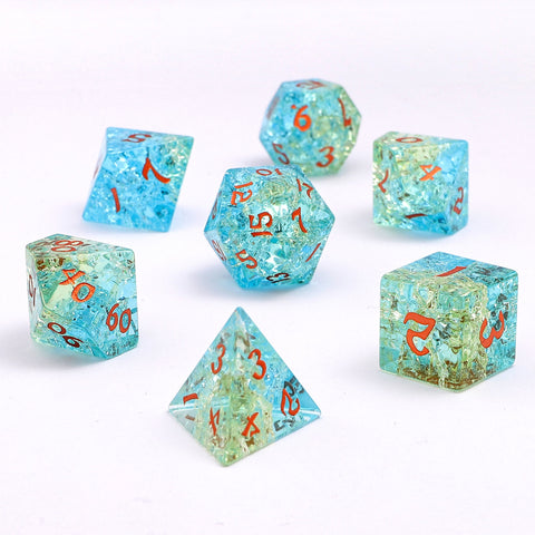 Dragon's Hoard Dice Set - Blasted Glass - Blue & Green