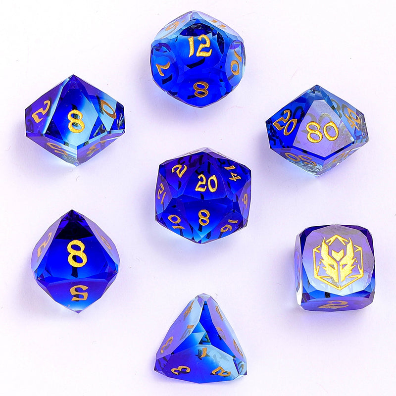 Dragons Hoard Luster Cut Dice Set - Blue & Clear Glass