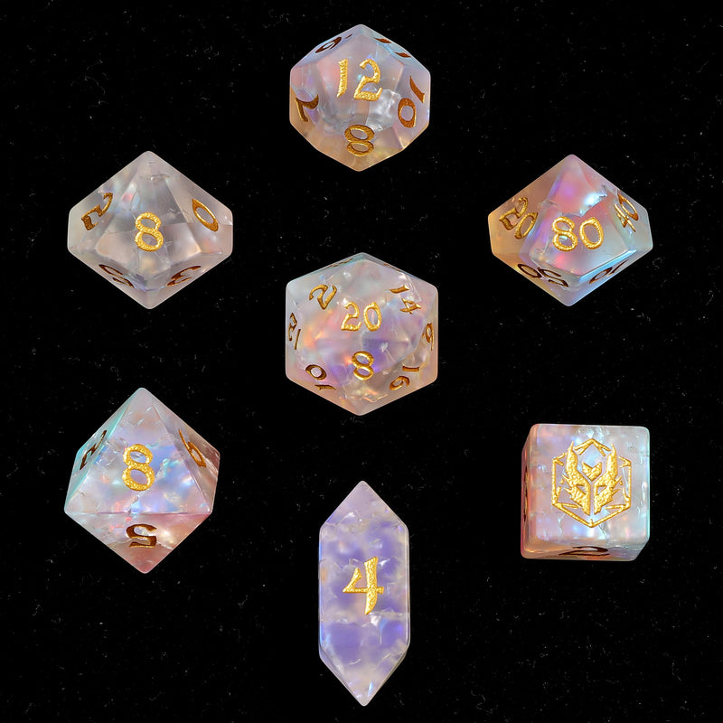 Dragon's Hoard Gemstone Dice Set - Frosted Blasted K9 Crystal