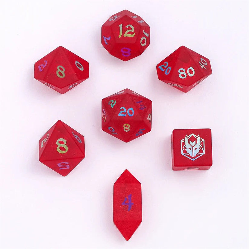 Blasted Frosted Glass Dice Set - Red