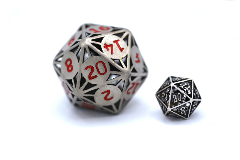 BRHG002 - Classic Atomic Dice Giant Hollow Ancient Silver 55MM D20