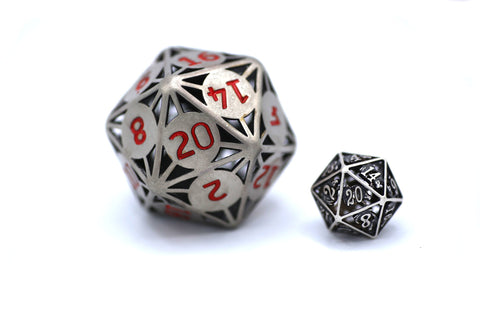 BRHG002 - Classic Atomic Dice Giant Hollow Ancient Silver 55MM D20