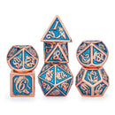 Solid Metal Dragon Dice Set - Copper with Light Blue