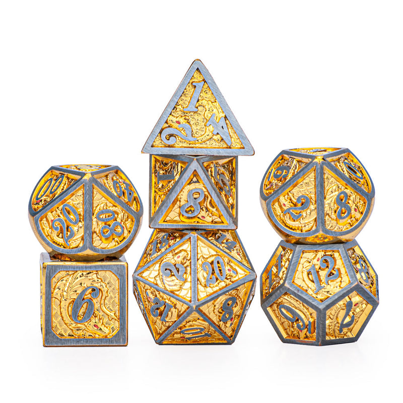 Solid Metal Dragon Dice Set - Brushed Gold