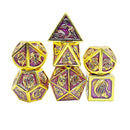 Solid Metal Dragon Dice Set - Gold with Purple