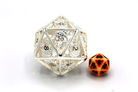 Titan Hollow Metal Dragon D20 - 55mm Silver and Black