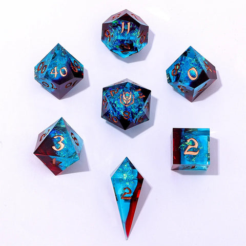 Captured Magic Handmade Sharp Edge Resin Dice-Blue Red Layered