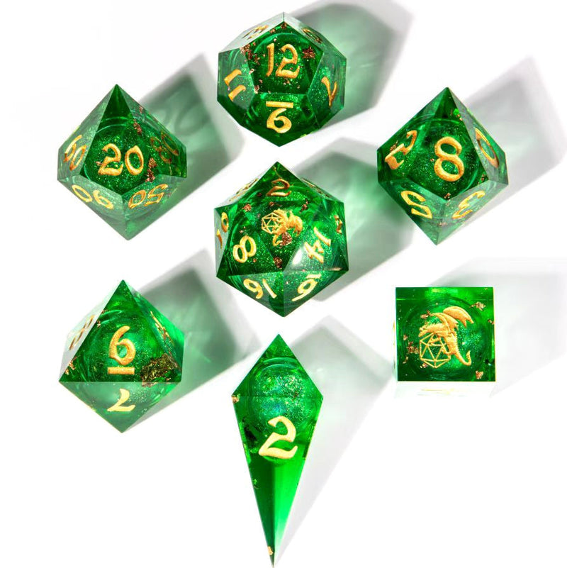 Captured Magic Liquid Core Hand Sanded Sharp Edge Resin Dice Set - Green