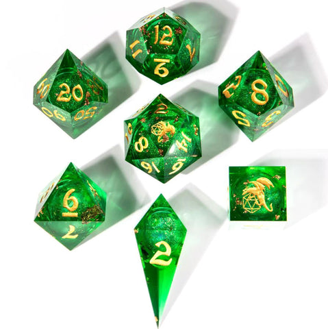 Captured Magic Liquid Core Hand Sanded Sharp Edge Resin Dice Set - Green