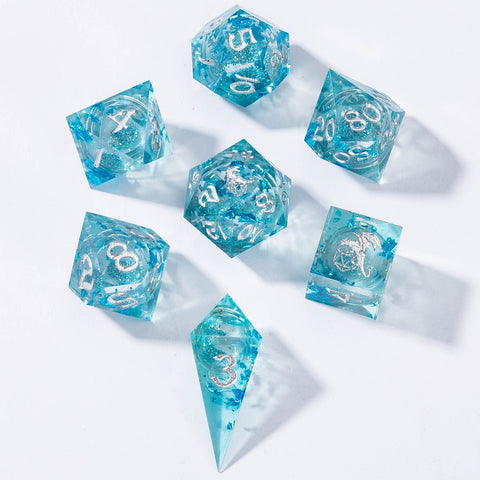 Captured Magic Liquid Core Hand Sanded Sharp Edge Resin Dice Set- Aqua
