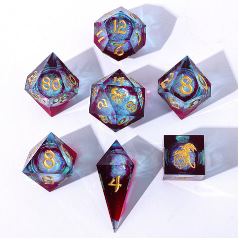 Captured Magic Liquid Core Hand Sanded Sharp Edge Resin Dice Set - Elemental Mana