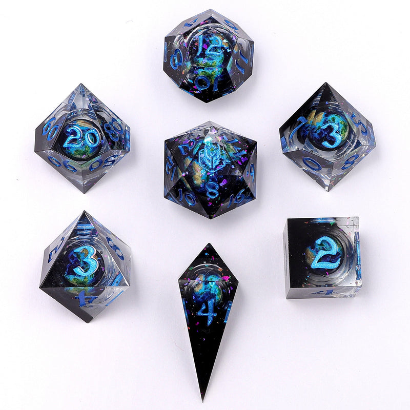 Captured Magic Hand Sanded Sharp Edge Resin Liquid Core Dice Set - Alt Earth