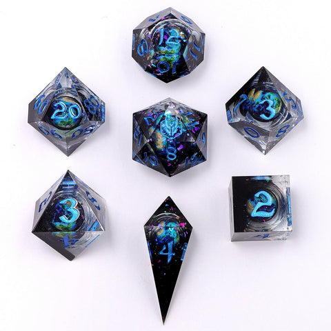 Captured Magic Hand Sanded Sharp Edge Resin Liquid Core Dice Set - Alt Earth