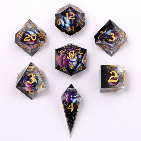 Captured Magic Hand Sanded Sharp Edge Resin Liquid Core Dice Set - Mystic Orb