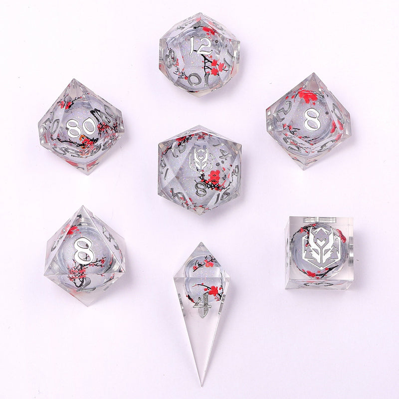 Captured Magic Hand Sanded Sharp Edge Resin - Liquid Core Dice set - Plum Blossom