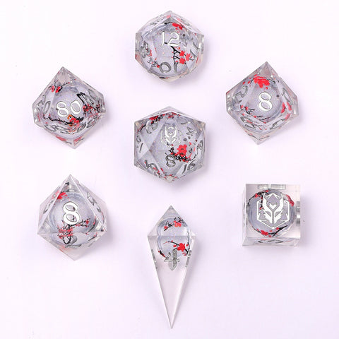 Captured Magic Hand Sanded Sharp Edge Resin - Liquid Core Dice set - Plum Blossom