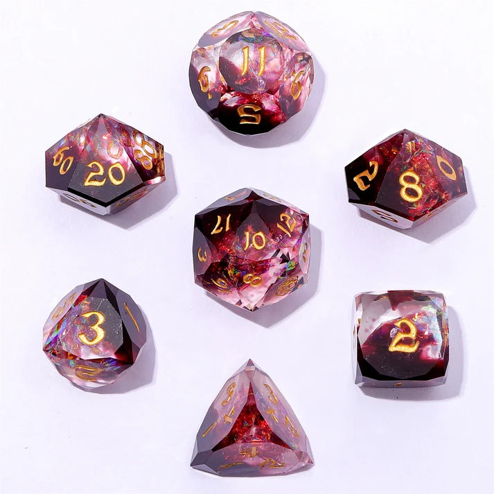 Captured Magic Luster Cut Resin Dice Set - Blood Crystal