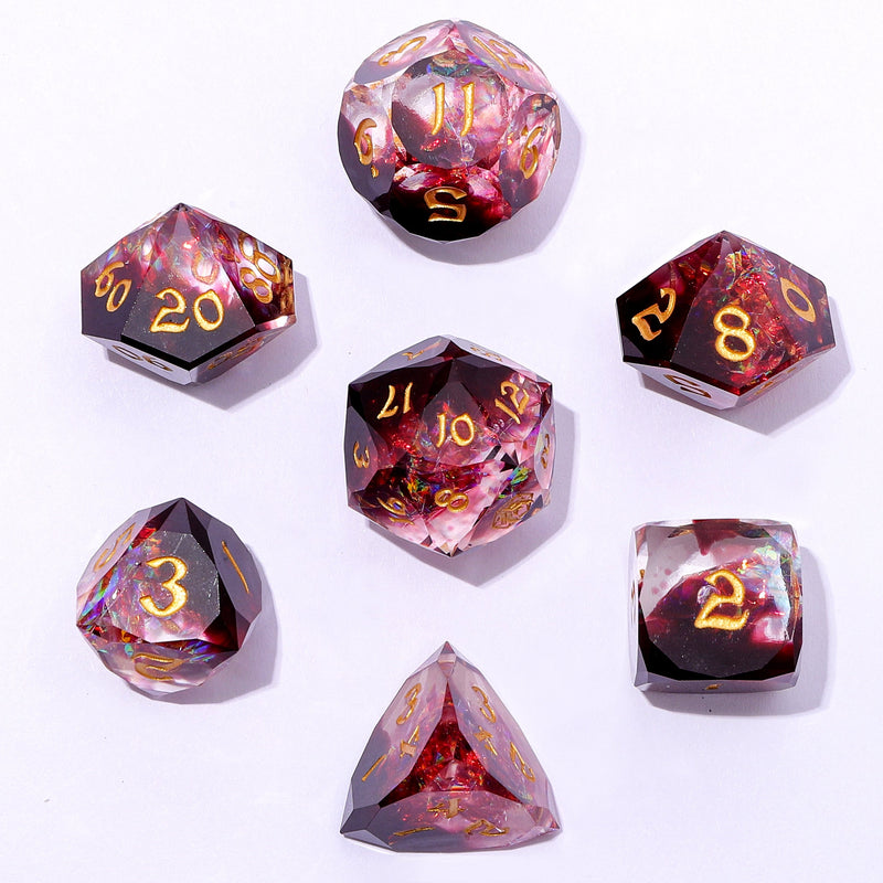 Captured Magic Luster Cut Resin Dice Set - Blood Crystal