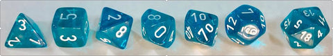 Translucent Polyhedral Teal/white 7-Die Set