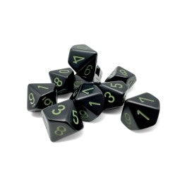 Chessex Opaque Black/Green Set of 10 D10S