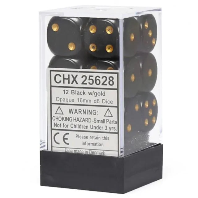 Chessex: Opaque Black/Gold 16Mm D6