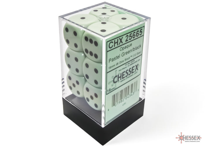 Chessex Opaque 16mm d6 Pastel Green/black Dice Block