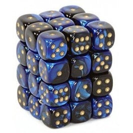 Chessex: Gemini 12Mm D6 Black-Blue/Gold 12Mm D6 Dice Block