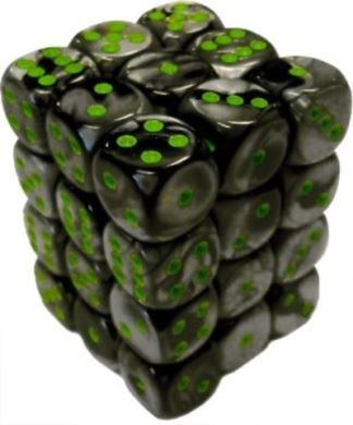Chessex: Gemini Black-Grey/Green 12Mm D6 Dice Block