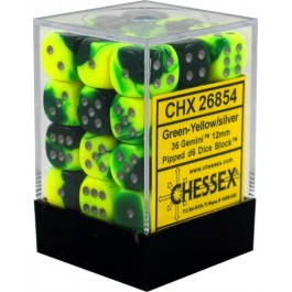 Gemini Green-Yellow Dice With Silver 12Mm Dice Block